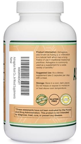 Double Wood Supplements Astragalus 500mg 180 Kapseln – Reich an Flavonoiden und Polysacchariden – Nicht-GVO, glutenfrei, drittgetestet
