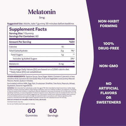 Natrol Melatonin 5mg Gummis – Diätetisches Ergänzungsmittel für erholsamen Schlaf, 60 Erdbeer-Gummis, 60-Tage-Vorrat