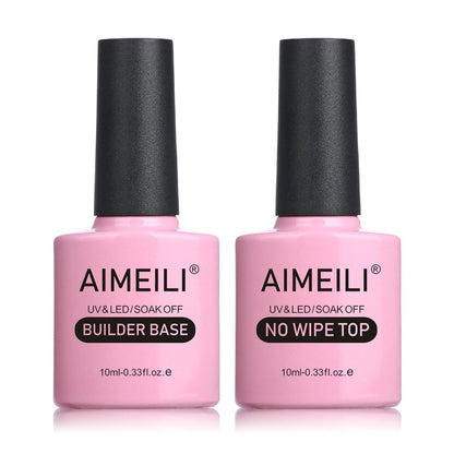 AIMEILI 5-in-1 Builder Base Hema-freier Klarer Nagelgel für Nagelverlängerung und No-Wipe Top Set, Soak Off U V LED, Tierversuchsfrei, Veganer Nagellack