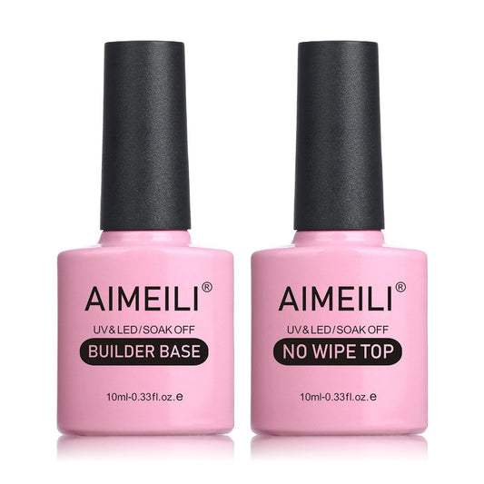 AIMEILI 5-in-1 Builder Base Hema-freier Klarer Nagelgel für Nagelverlängerung und No-Wipe Top Set, Soak Off U V LED, Tierversuchsfrei, Veganer Nagellack