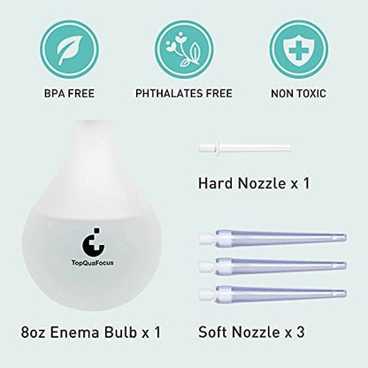 TopQuaFocus 8oz Einlauf-Kit - Anal- und Vaginaldusche für Männer, Spülsystem mit Silikonball und 4 austauschbaren Spitzen (Transparent)