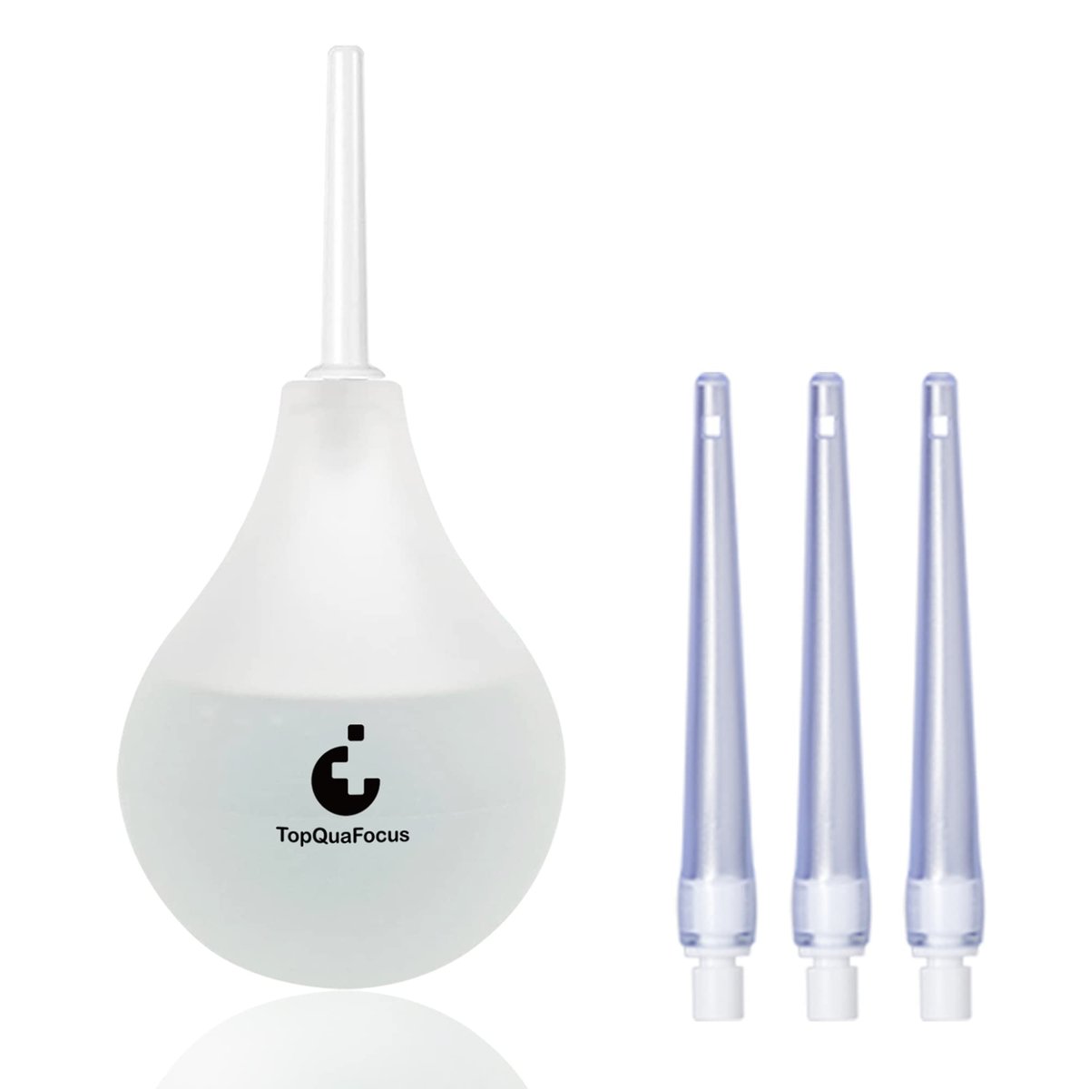 TopQuaFocus 8oz Einlauf-Kit - Anal- und Vaginaldusche für Männer, Spülsystem mit Silikonball und 4 austauschbaren Spitzen (Transparent)