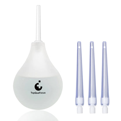 TopQuaFocus 8oz Einlauf-Kit - Anal- und Vaginaldusche für Männer, Spülsystem mit Silikonball und 4 austauschbaren Spitzen (Transparent)