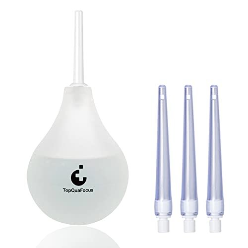 TopQuaFocus 8oz Einlauf-Kit - Anal- und Vaginaldusche für Männer, Spülsystem mit Silikonball und 4 austauschbaren Spitzen (Transparent)