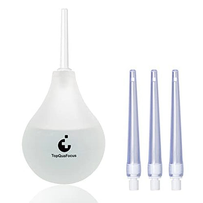 TopQuaFocus 8oz Einlauf-Kit - Anal- und Vaginaldusche für Männer, Spülsystem mit Silikonball und 4 austauschbaren Spitzen (Transparent)