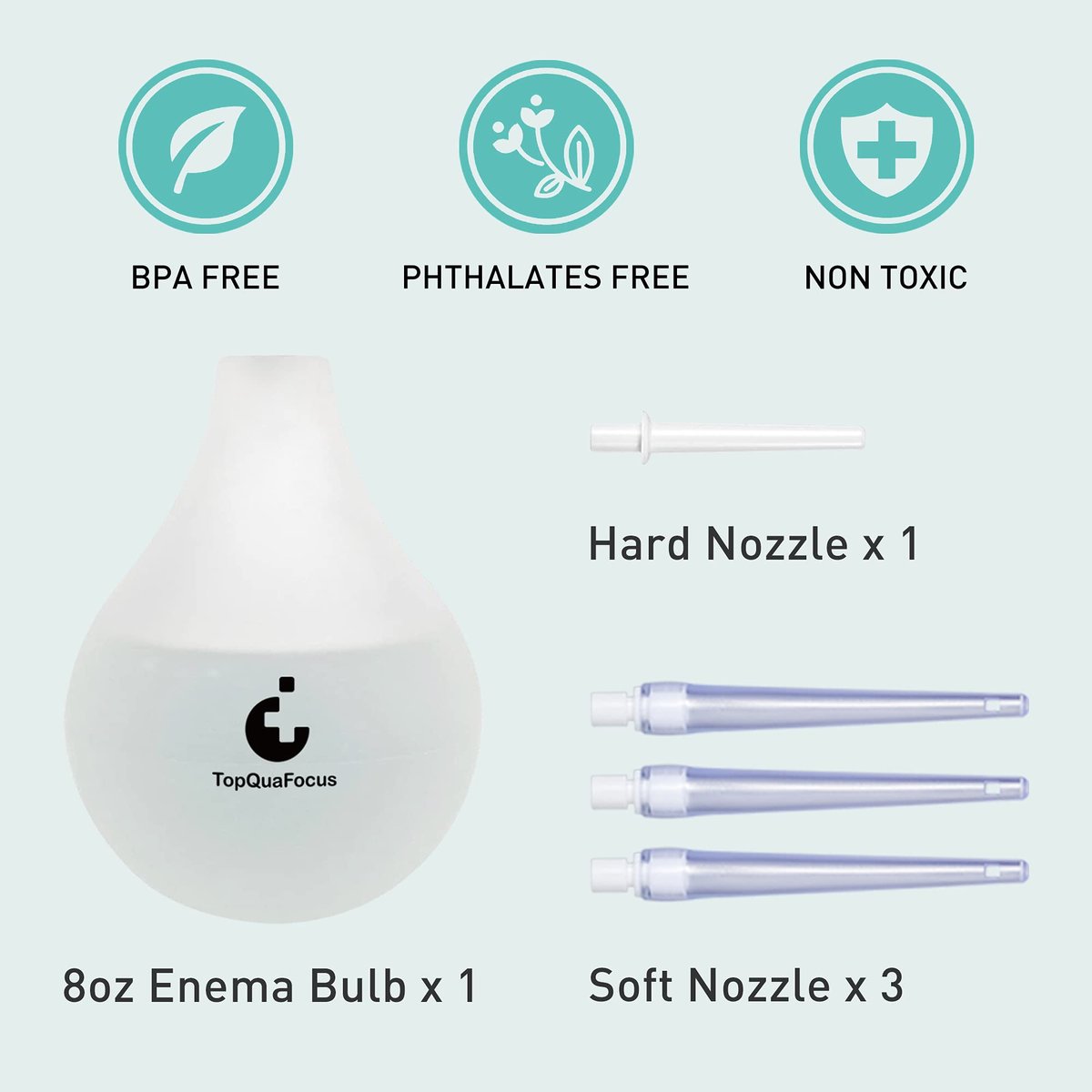 TopQuaFocus 8oz Einlauf-Kit - Anal- und Vaginaldusche für Männer, Spülsystem mit Silikonball und 4 austauschbaren Spitzen (Transparent)
