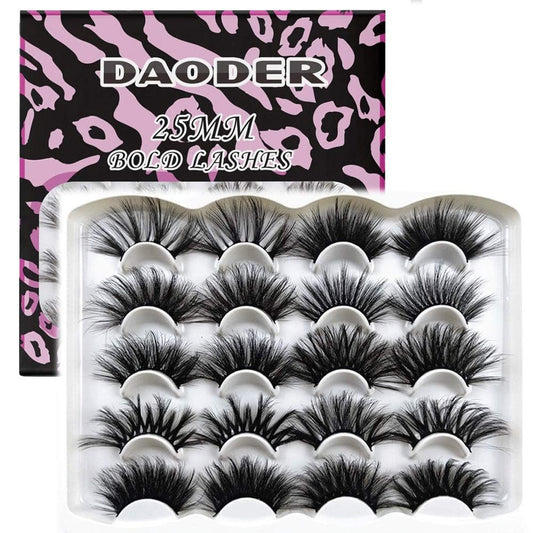 DAODER Wimpern 25MM Mink Wimpern Dramatischer Look Flauschige Lange Fake Wimpern Wispy 25mm Falsche Wimpern Streifen 10 verschiedene Paare für Halloween Bold Make-up
