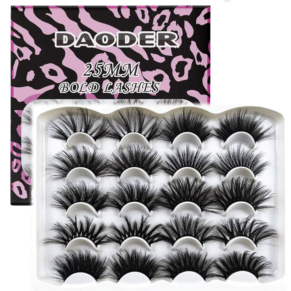 DAODER Wimpern 25MM Mink Wimpern Dramatischer Look Flauschige Lange Fake Wimpern Wispy 25mm Falsche Wimpern Streifen 10 verschiedene Paare für Halloween Bold Make-up