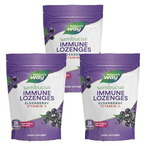 Nature's Way Sambucus Immun Lutschtabletten mit hochdosiertem Vitamin C und Holunderbeeren, Wildkirschgeschmack, 24 Lutschtabletten (Packung mit 3)