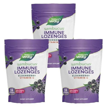 Nature's Way Sambucus Immun Lutschtabletten mit hochdosiertem Vitamin C und Holunderbeeren, Wildkirschgeschmack, 24 Lutschtabletten (Packung mit 3)