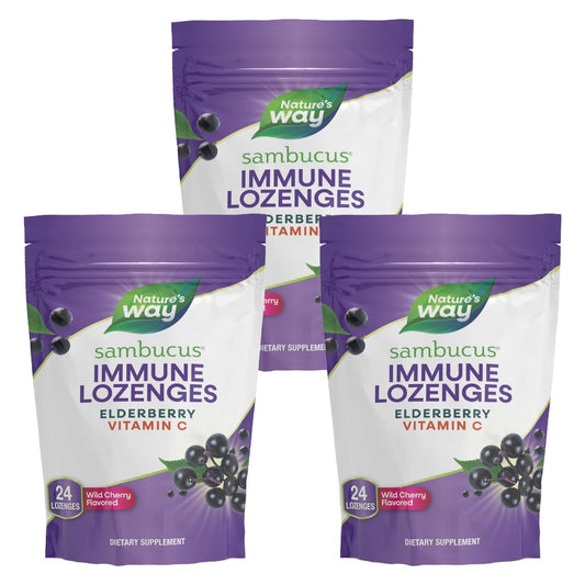 Nature's Way Sambucus Immun Lutschtabletten mit hochdosiertem Vitamin C und Holunderbeeren, Wildkirschgeschmack, 24 Lutschtabletten (Packung mit 3)