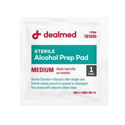 Dealmed 200 sterile Alkoholtupfer, Isopropyl-Wischtücher, einzeln verpackt, mittelgroß, 2-lagig, für Schnitte, Schrammen und allgemeine Reinigung