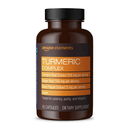 Kurkuma-Komplex mit 316 mg Curcumin, Ingwer und schwarzem Pfeffer – Gelenk- und Immununterstützung, 65 Kapseln