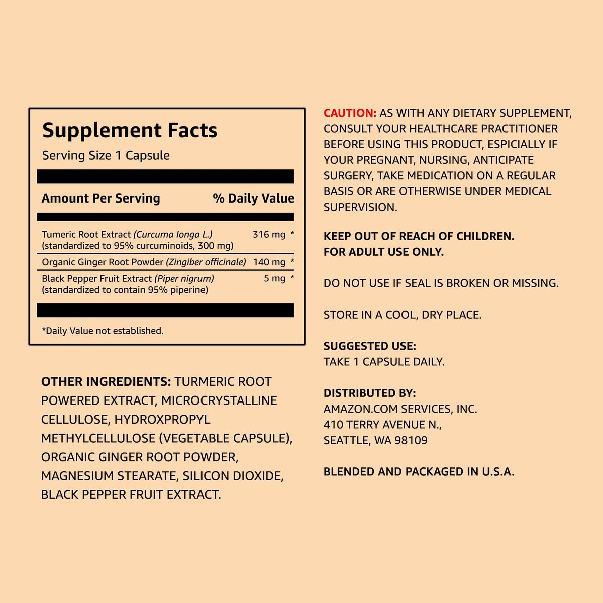 Kurkuma-Komplex mit 316 mg Curcumin, Ingwer und schwarzem Pfeffer – Gelenk- und Immununterstützung, 65 Kapseln