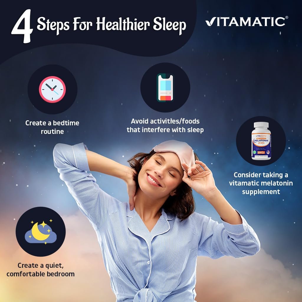 Vitamatic Melatonin 20mg – Hochdosiertes Schlafmittel mit natürlichem Beerengeschmack, 120 schnell lösliche Tabletten, Vegetarisch, Nicht-GVO, Glutenfrei