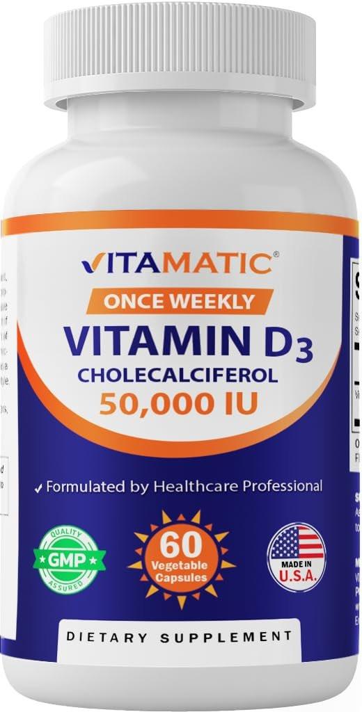Vitamatic Vitamin D3 50.000 IE (als Cholecalciferol), einmal wöchentlich, 1250 mcg, 60 vegane Kapseln, 1-Jahres-Vorrat, fortschrittliche Formel bei Vitamin-D-Mangel (60 Kapseln)