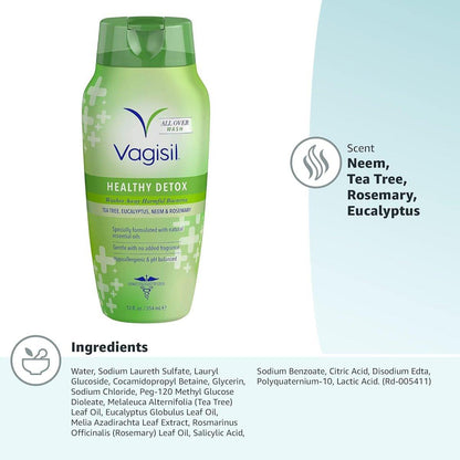 Vagisil Femininwaschgel für die Intimhygiene, Healthy Detox, Ganzkörperwaschgel für Frauen, gynäkologisch getestet, hypoallergen und pH-ausgeglichen, 355 ml (1er-Pack)
