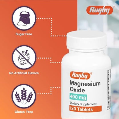 Rugby Magnesium Oxide 400 mg Tabletten - Nahrungsergänzungsmittel - Glutenfrei - 120 Stück (1 Packung)