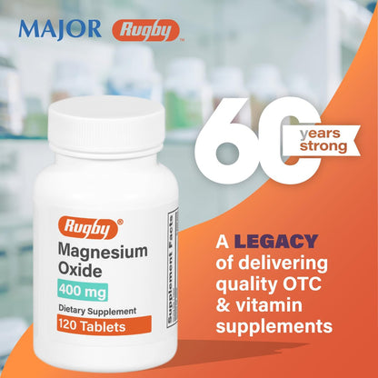 Rugby Magnesium Oxide 400 mg Tabletten - Nahrungsergänzungsmittel - Glutenfrei - 120 Stück (1 Packung)