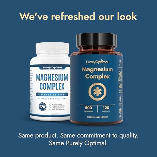 Purely Optimal Magnesium Komplex – 6 Formen Magnesiumglycinat, Citrat & Malat – Schlafunterstützung, Stressabbau, Muskeln, Herzgesundheit & Entspannung – Magnesiumpräparat für Frauen & Männer, 120 Kapseln