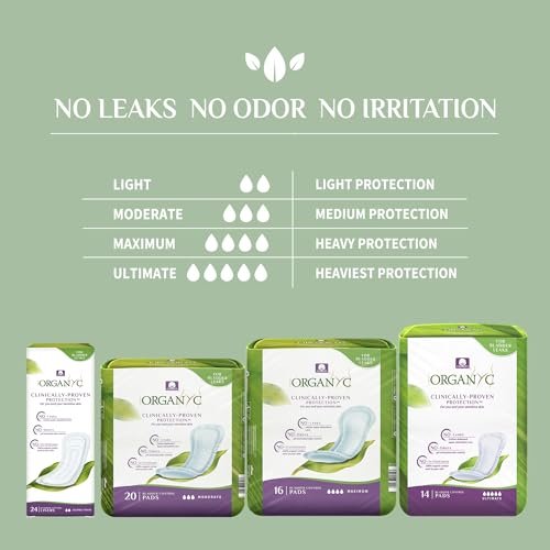 Organyc – 100 % Bio-Baumwoll-Inkontinenzeinlagen für leichte Blasenschwäche, Ultimate Flow, 14 Stück