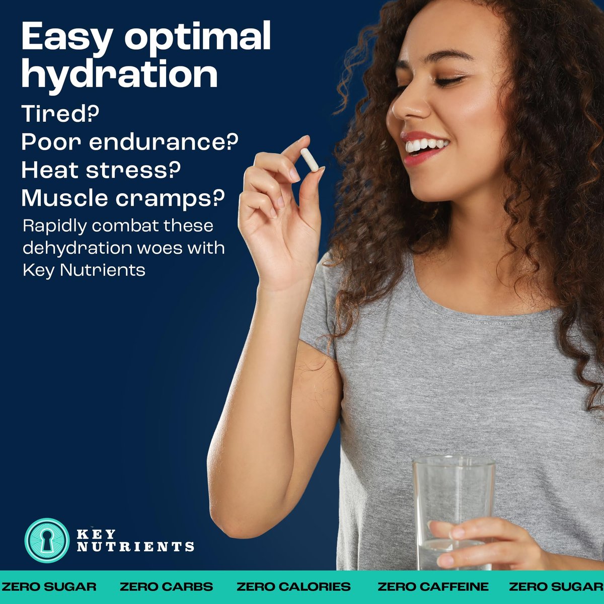 KEY NUTRIENTS Elektrolyt-Tabletten, 200 Kapseln, Salz gegen Dehydration, Fasten-Elektrolyte – Salzpillen mit Elektrolyten, ohne Zucker, glutenfreie Hydratationstabletten, hergestellt in den USA
