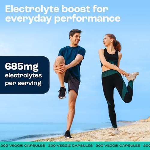 KEY NUTRIENTS Elektrolyt-Tabletten, 200 Kapseln, Salz gegen Dehydration, Fasten-Elektrolyte – Salzpillen mit Elektrolyten, ohne Zucker, glutenfreie Hydratationstabletten, hergestellt in den USA