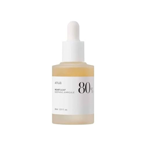 ANUA Heartleaf 80 Soothing Ampoule – Beruhigendes Gesichtsserum für Glashaut, mit Hyaluronsäure & Panthenol, leichte, nicht fettende Formel, Koreanische Hautpflege, 30 ml