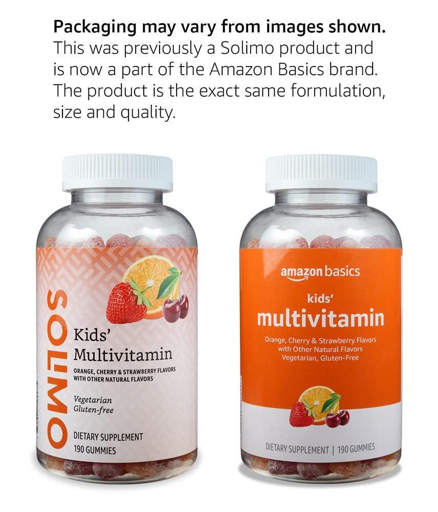 Amazon Basics Kinder-Multivitamin-Gummibärchen, Kirsch-, Erdbeer- und Orangen-Geschmack, 190 Stück