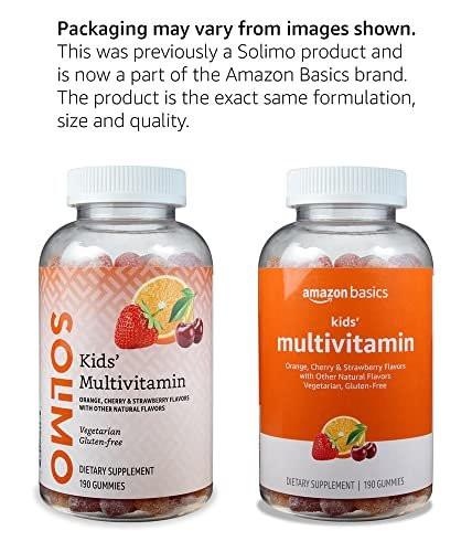 Amazon Basics Kinder-Multivitamin-Gummibärchen, Kirsch-, Erdbeer- und Orangen-Geschmack, 190 Stück