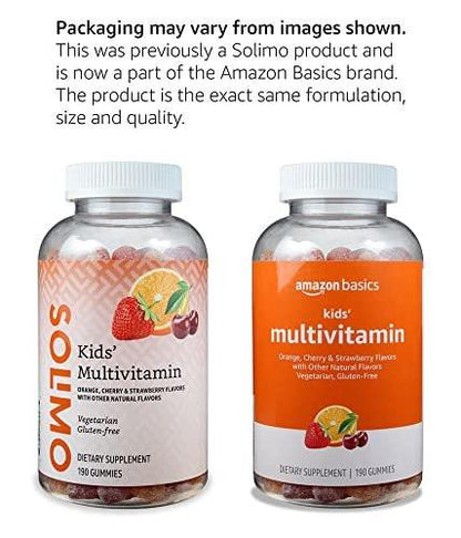 Amazon Basics Kinder-Multivitamin-Gummibärchen, Kirsch-, Erdbeer- und Orangen-Geschmack, 190 Stück
