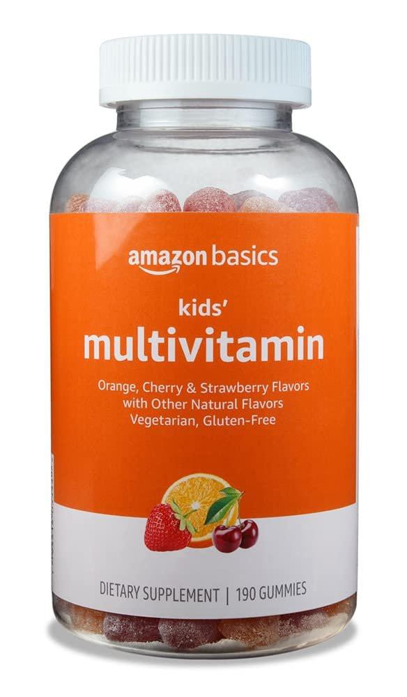 Amazon Basics Kinder-Multivitamin-Gummibärchen, Kirsch-, Erdbeer- und Orangen-Geschmack, 190 Stück
