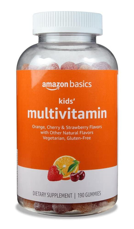 Amazon Basics Kinder-Multivitamin-Gummibärchen, Kirsch-, Erdbeer- und Orangen-Geschmack, 190 Stück