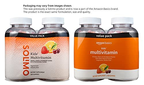 Amazon Basics Kinder-Multivitamin-Gummibärchen, Geschmacksrichtungen Kirsche, Erdbeere & Orange, 380 Stück, 2 Packungen à 190 (ehemals Solimo)