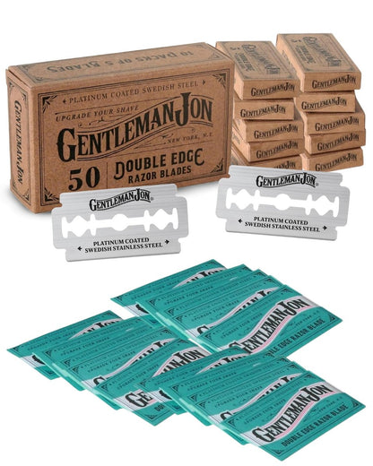 Gentleman Jon 50er-Pack Platin Double-Edge Rasierklingen – Premium Schwedischer Edelstahl für sanfte und glatte Rasur – Passend für die meisten Herren-Sicherheitsrasierer