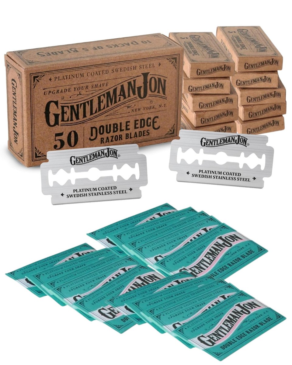 Gentleman Jon 50er-Pack Platin Double-Edge Rasierklingen – Premium Schwedischer Edelstahl für sanfte und glatte Rasur – Passend für die meisten Herren-Sicherheitsrasierer