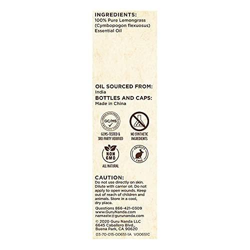GuruNanda Zitronengras ätherisches Öl, 100% rein, natürlich und unverdünnt, Diffusoröl für Aromatherapie, Massagen & DIY-Rezepte, zur Erfrischung (2x15 ml)