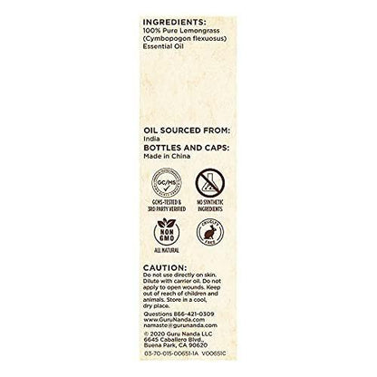 GuruNanda Zitronengras ätherisches Öl, 100% rein, natürlich und unverdünnt, Diffusoröl für Aromatherapie, Massagen & DIY-Rezepte, zur Erfrischung (2x15 ml)