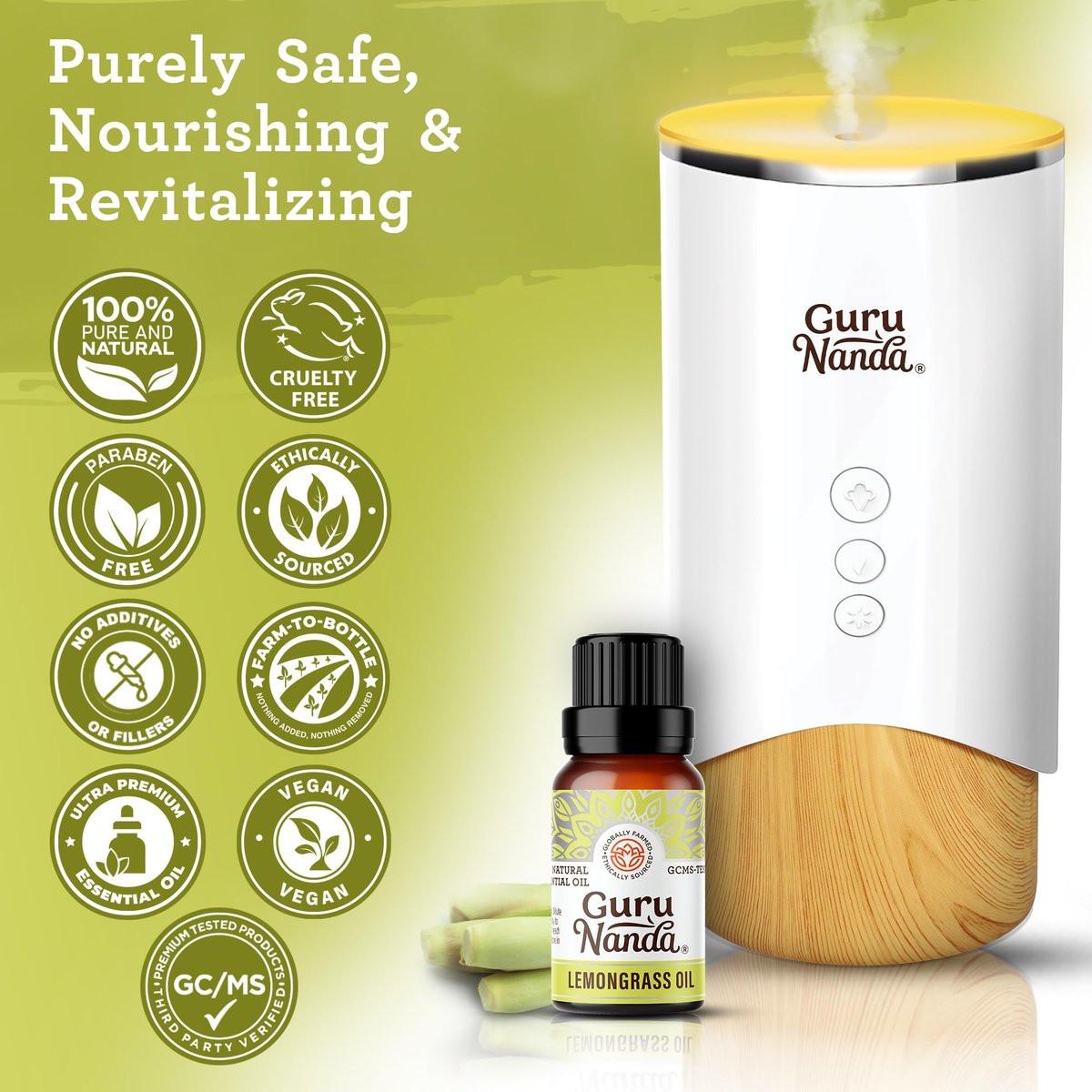 GuruNanda Zitronengras ätherisches Öl, 100% rein, natürlich und unverdünnt, Diffusoröl für Aromatherapie, Massagen & DIY-Rezepte, zur Erfrischung (2x15 ml)