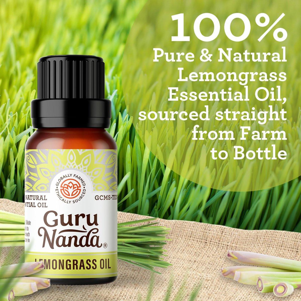 GuruNanda Zitronengras ätherisches Öl, 100% rein, natürlich und unverdünnt, Diffusoröl für Aromatherapie, Massagen & DIY-Rezepte, zur Erfrischung (2x15 ml)