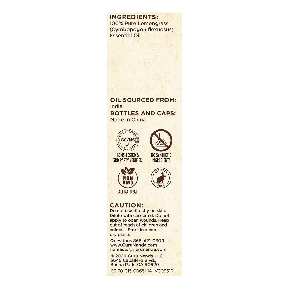 GuruNanda Zitronengras ätherisches Öl, 100% rein, natürlich und unverdünnt, Diffusoröl für Aromatherapie, Massagen & DIY-Rezepte, zur Erfrischung (2x15 ml)