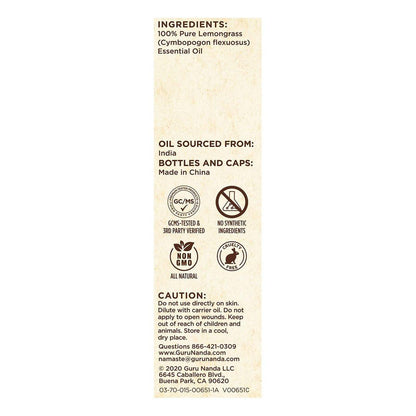 GuruNanda Zitronengras ätherisches Öl, 100% rein, natürlich und unverdünnt, Diffusoröl für Aromatherapie, Massagen & DIY-Rezepte, zur Erfrischung (2x15 ml)