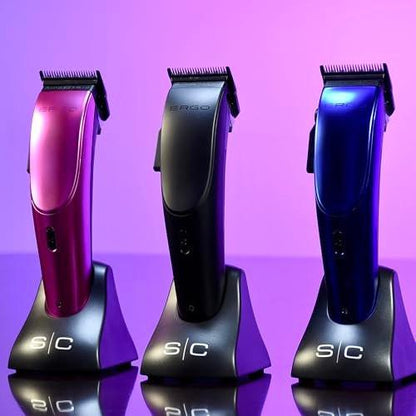 StyleCraft Ergo Professional Microchipped Magnetic Haarschneider mit 5 Aufsätzen, Ladestation und 3 farbigen Abdeckungen (Schwarz, Pink, Blau)