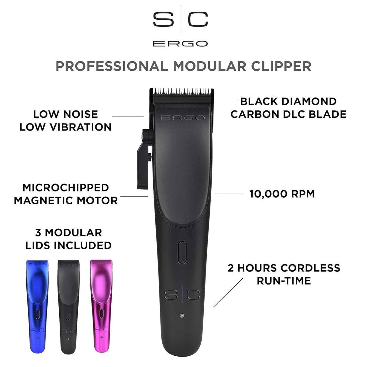 StyleCraft Ergo Professional Microchipped Magnetic Haarschneider mit 5 Aufsätzen, Ladestation und 3 farbigen Abdeckungen (Schwarz, Pink, Blau)