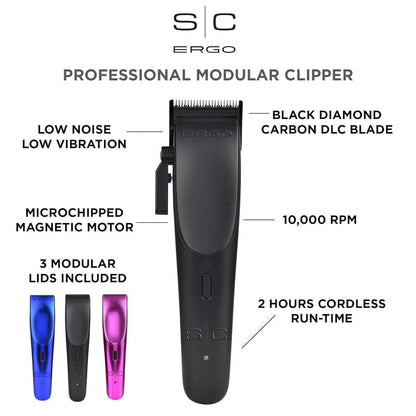 StyleCraft Ergo Professional Microchipped Magnetic Haarschneider mit 5 Aufsätzen, Ladestation und 3 farbigen Abdeckungen (Schwarz, Pink, Blau)