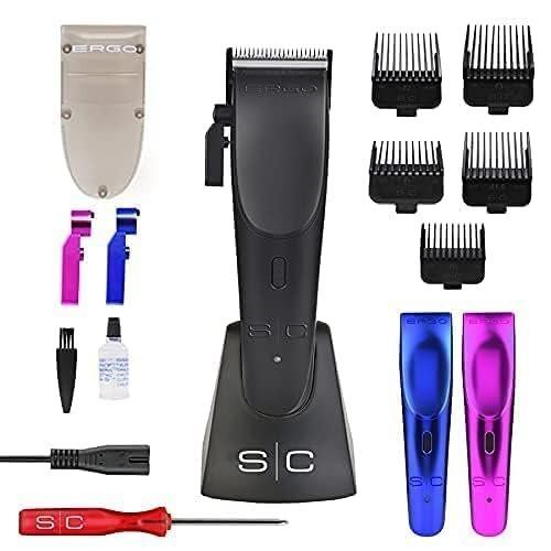 StyleCraft Ergo Professional Microchipped Magnetic Haarschneider mit 5 Aufsätzen, Ladestation und 3 farbigen Abdeckungen (Schwarz, Pink, Blau)