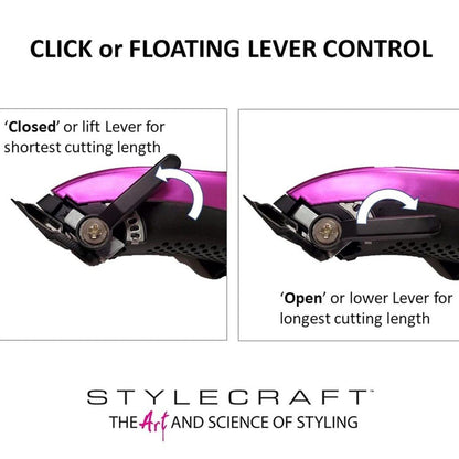 StyleCraft Ergo Professional Microchipped Magnetic Haarschneider mit 5 Aufsätzen, Ladestation und 3 farbigen Abdeckungen (Schwarz, Pink, Blau)