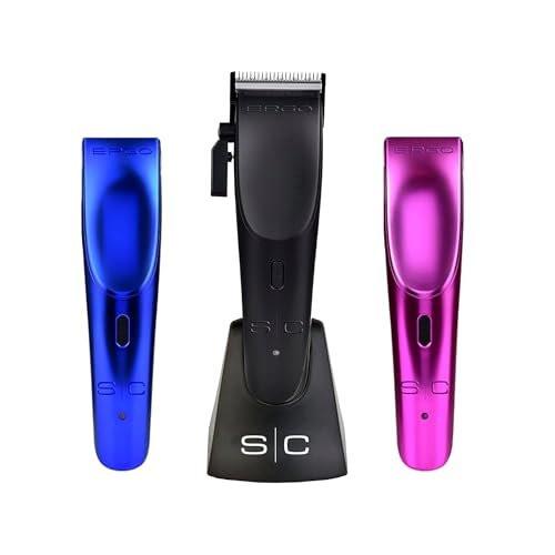 StyleCraft Ergo Professional Microchipped Magnetic Haarschneider mit 5 Aufsätzen, Ladestation und 3 farbigen Abdeckungen (Schwarz, Pink, Blau)