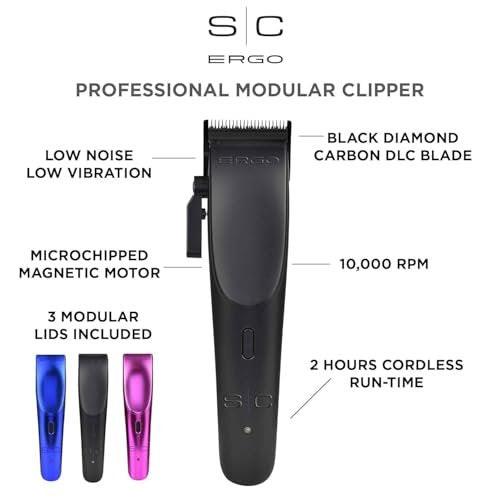 StyleCraft Ergo Professional Microchipped Magnetic Haarschneider mit 5 Aufsätzen, Ladestation und 3 farbigen Abdeckungen (Schwarz, Pink, Blau)