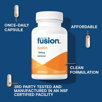 Bariatric Fusion Biotin 5000 mcg Kapseln – 90 Stück, 3 Monatsvorrat, für Haarwachstum